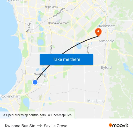 Kwinana Bus Stn to Seville Grove map