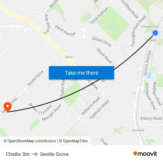 Challis Stn to Seville Grove map