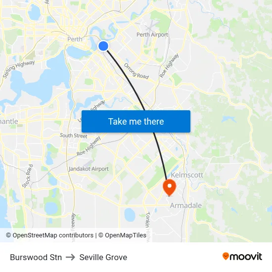 Burswood Stn to Seville Grove map