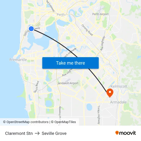 Claremont Stn to Seville Grove map