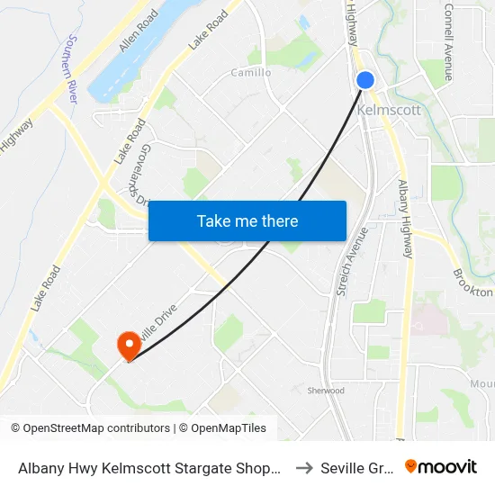 Albany Hwy Kelmscott Stargate Shopping Ctr to Seville Grove map