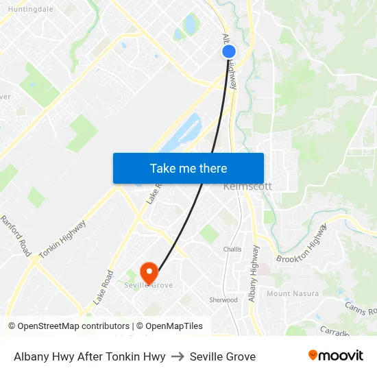 Albany Hwy After Tonkin Hwy to Seville Grove map