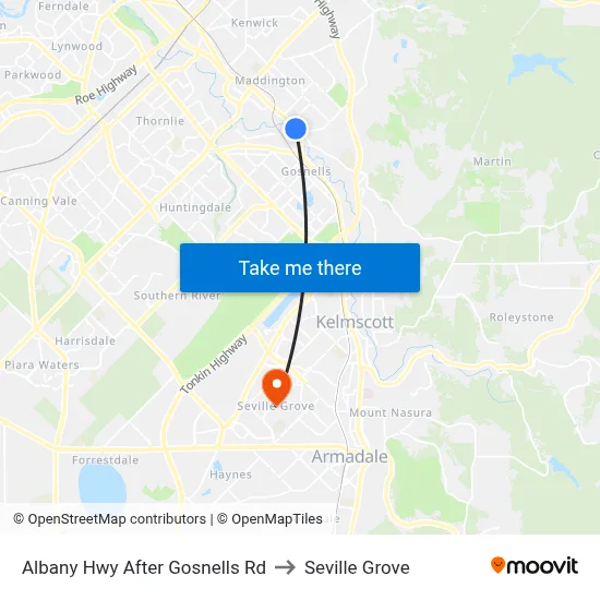 Albany Hwy After Gosnells Rd to Seville Grove map