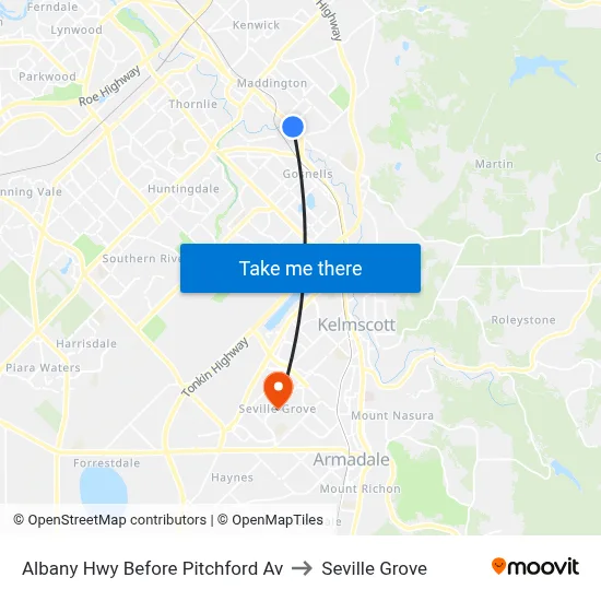 Albany Hwy Before Pitchford Av to Seville Grove map