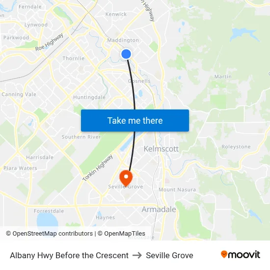 Albany Hwy Before the Crescent to Seville Grove map