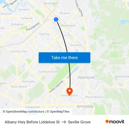 Albany Hwy Before Liddelow St to Seville Grove map