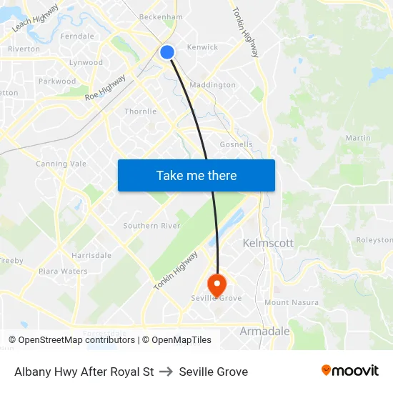 Albany Hwy After Royal St to Seville Grove map