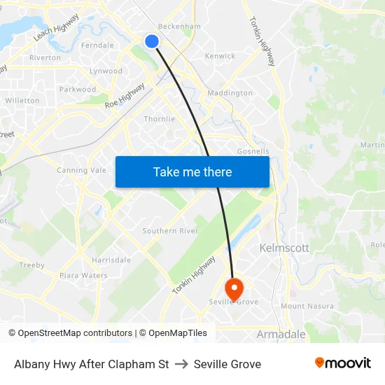 Albany Hwy After Clapham St to Seville Grove map