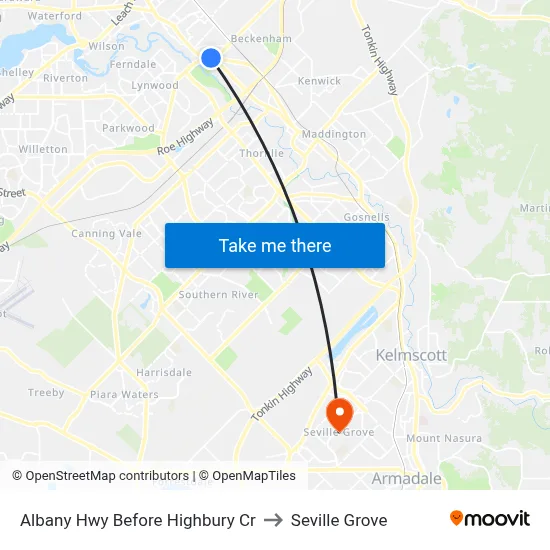 Albany Hwy Before Highbury Cr to Seville Grove map