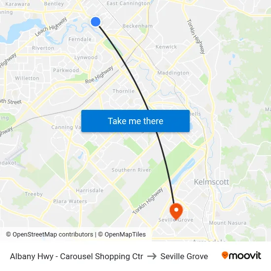 Albany Hwy - Carousel Shopping Ctr to Seville Grove map