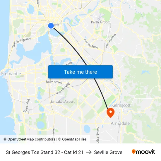 St Georges Tce Stand 32 - Cat Id 21 to Seville Grove map