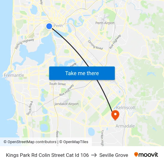 Kings Park Rd Colin Street Cat Id 106 to Seville Grove map