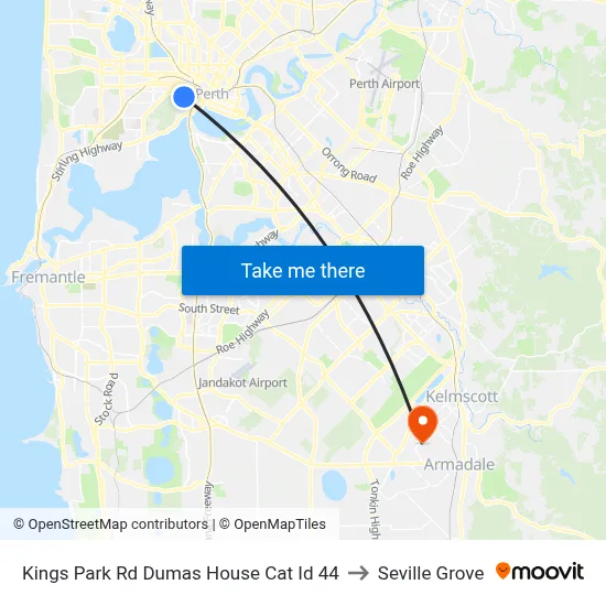 Kings Park Rd Dumas House Cat Id 44 to Seville Grove map