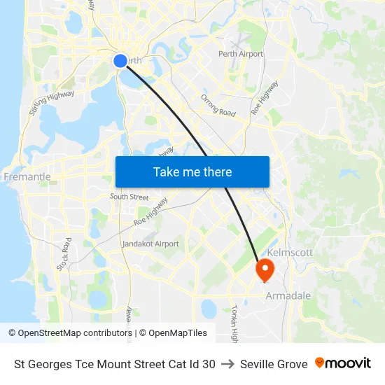 St Georges Tce Mount Street Cat Id 30 to Seville Grove map