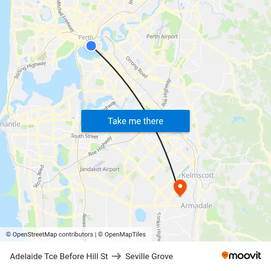 Adelaide Tce Before Hill St to Seville Grove map