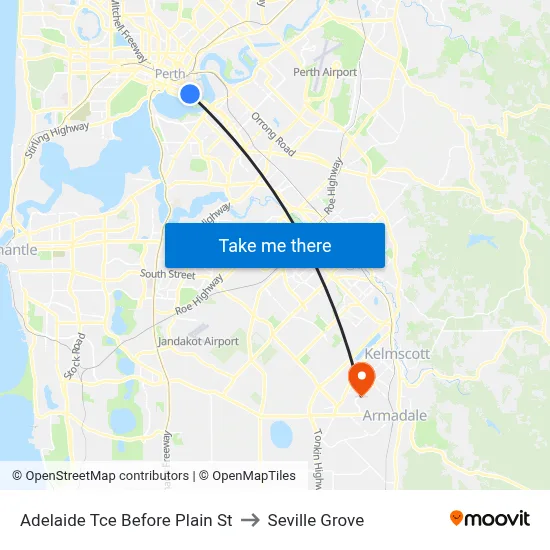 Adelaide Tce Before Plain St to Seville Grove map