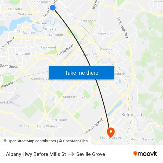 Albany Hwy Before Mills St to Seville Grove map