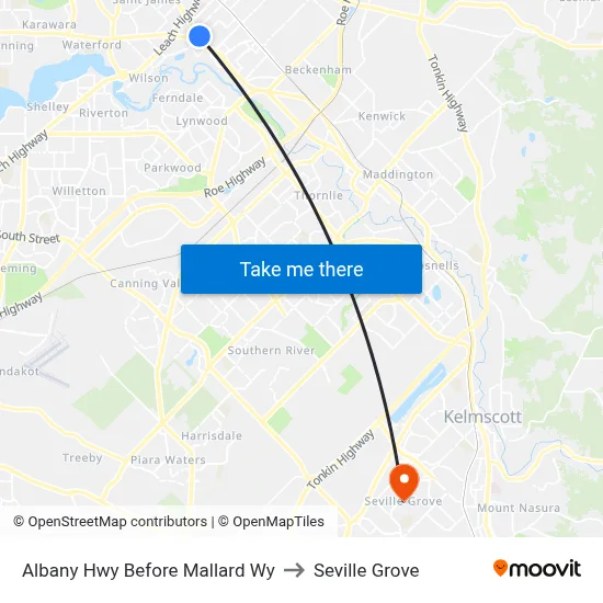 Albany Hwy Before Mallard Wy to Seville Grove map