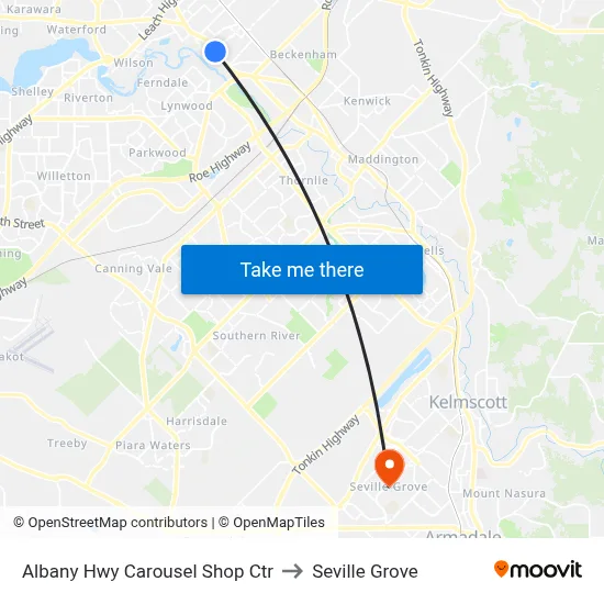 Albany Hwy Carousel Shop Ctr to Seville Grove map