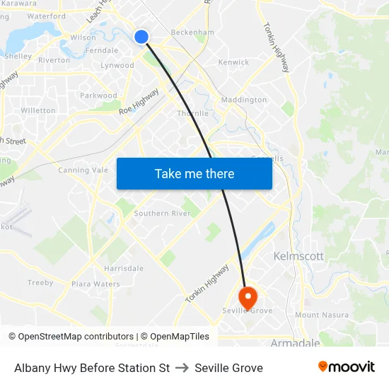 Albany Hwy Before Station St to Seville Grove map