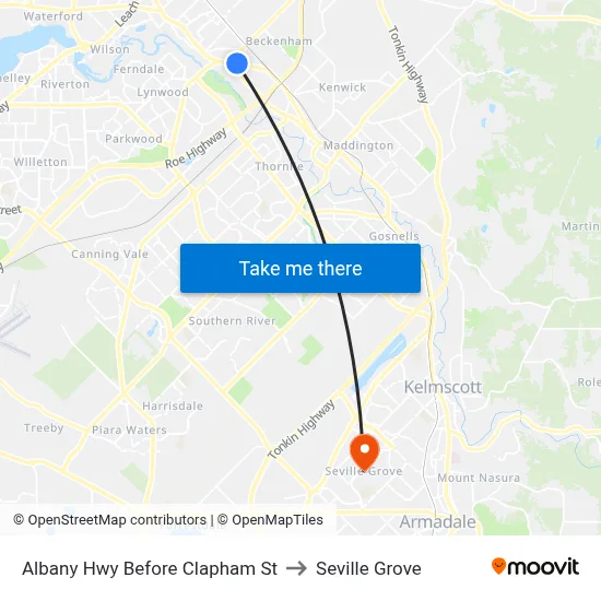 Albany Hwy Before Clapham St to Seville Grove map