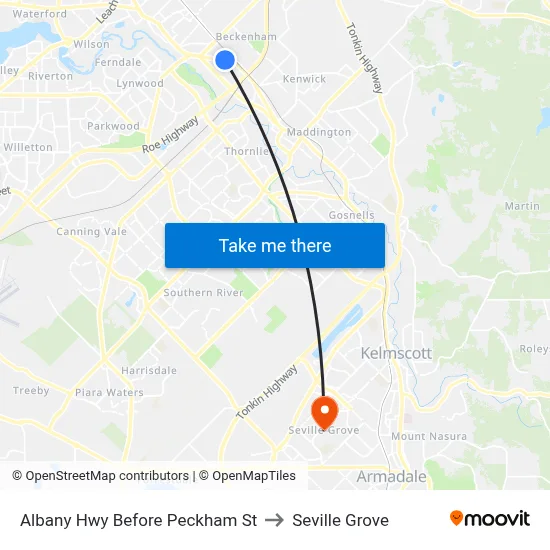 Albany Hwy Before Peckham St to Seville Grove map