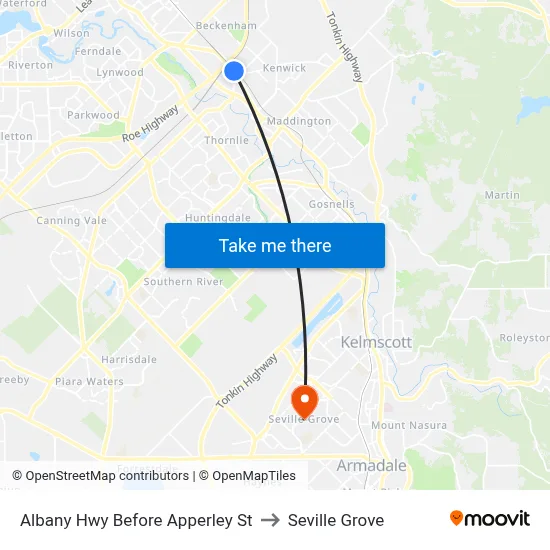 Albany Hwy Before Apperley St to Seville Grove map