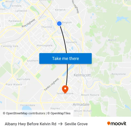 Albany Hwy Before Kelvin Rd to Seville Grove map
