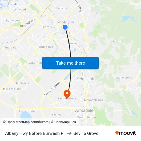 Albany Hwy Before Burwash Pl to Seville Grove map