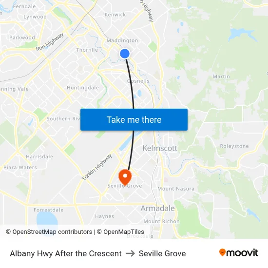 Albany Hwy After the Crescent to Seville Grove map