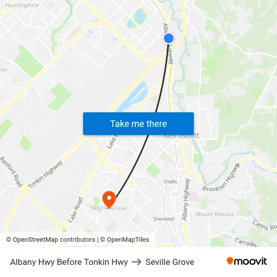 Albany Hwy Before Tonkin Hwy to Seville Grove map