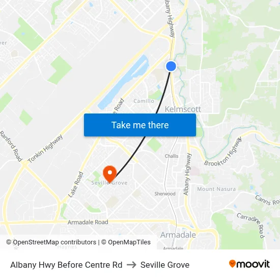 Albany Hwy Before Centre Rd to Seville Grove map