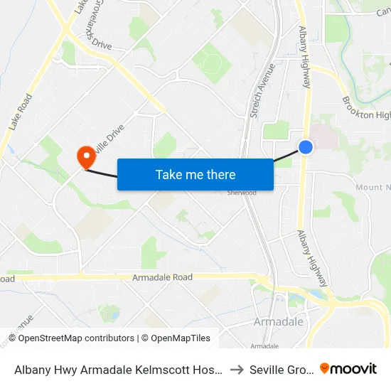 Albany Hwy Armadale Kelmscott Hospital to Seville Grove map