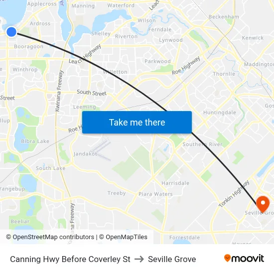 Canning Hwy Before Coverley St to Seville Grove map
