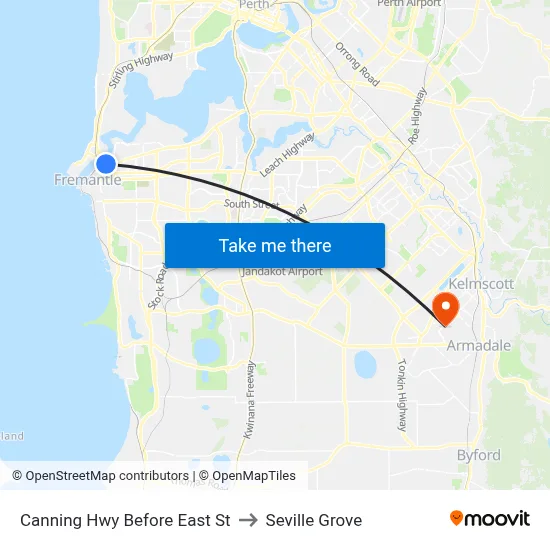 Canning Hwy Before East St to Seville Grove map