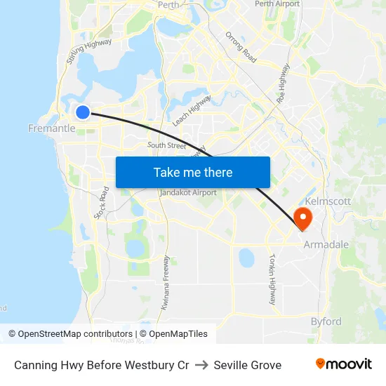 Canning Hwy Before Westbury Cr to Seville Grove map