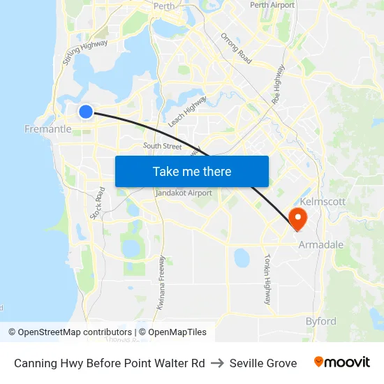Canning Hwy Before Point Walter Rd to Seville Grove map