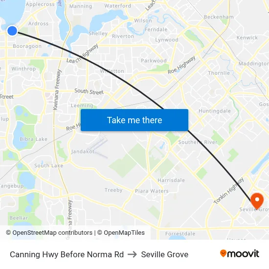 Canning Hwy Before Norma Rd to Seville Grove map
