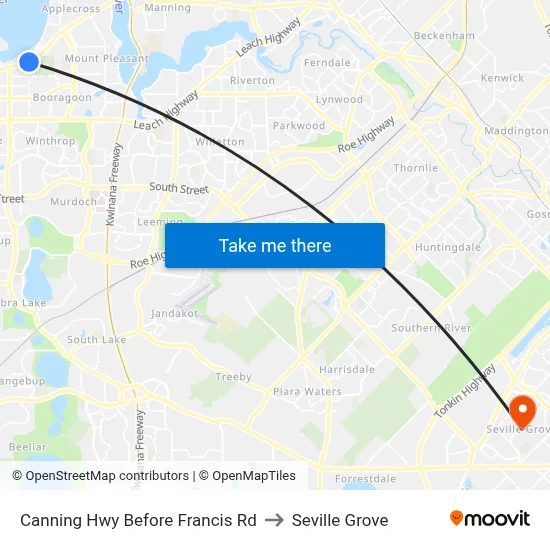 Canning Hwy Before Francis Rd to Seville Grove map