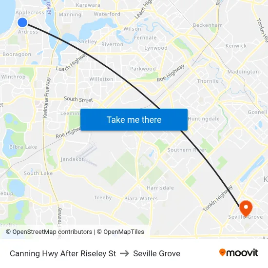 Canning Hwy After Riseley St to Seville Grove map