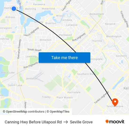 Canning Hwy Before Ullapool Rd to Seville Grove map
