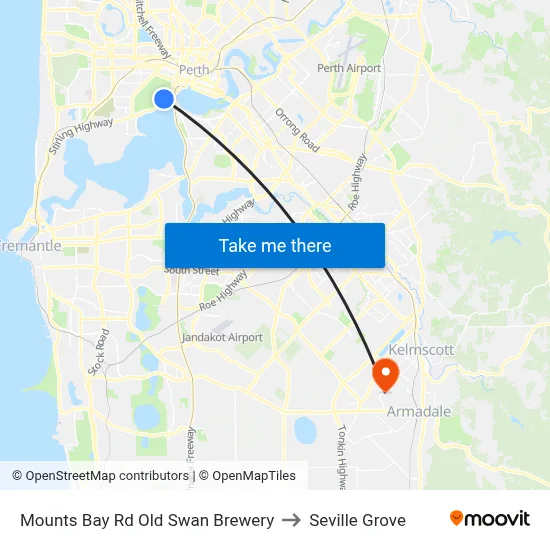 Mounts Bay Rd Old Swan Brewery to Seville Grove map