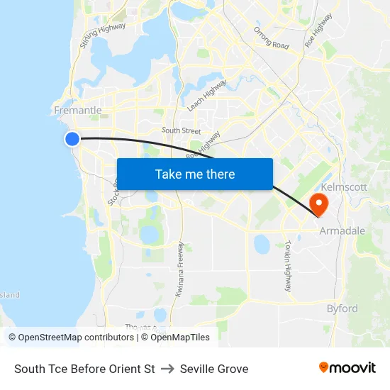 South Tce Before Orient St to Seville Grove map