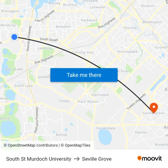 South St Murdoch University to Seville Grove map