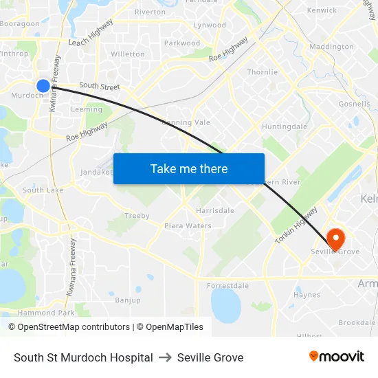 South St Murdoch Hospital to Seville Grove map