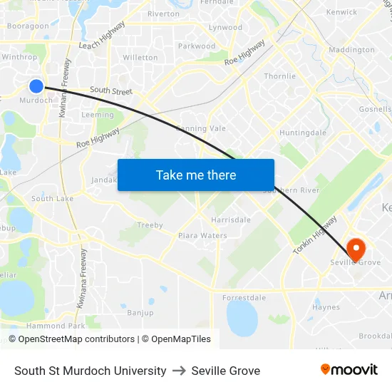 South St Murdoch University to Seville Grove map