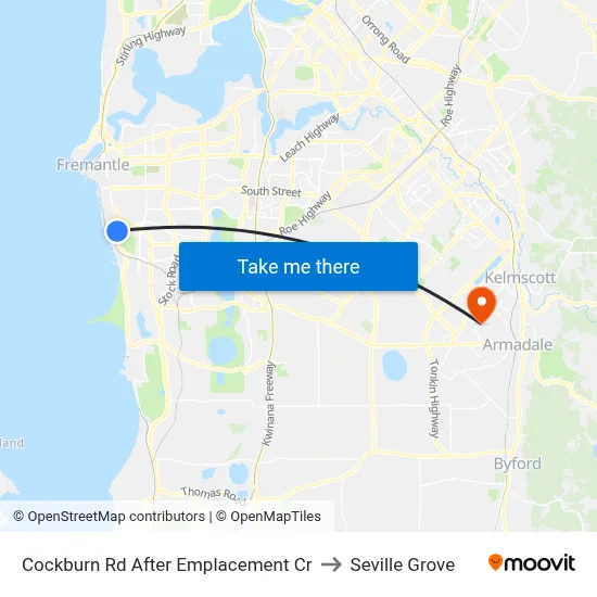 Cockburn Rd After Emplacement Cr to Seville Grove map