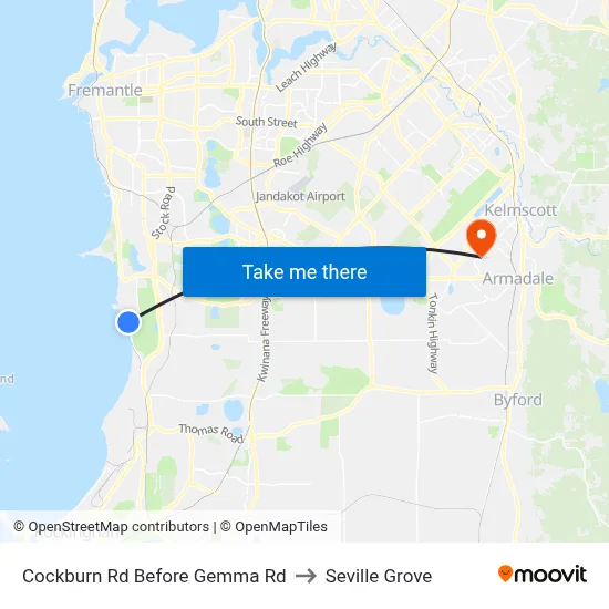Cockburn Rd Before Gemma Rd to Seville Grove map