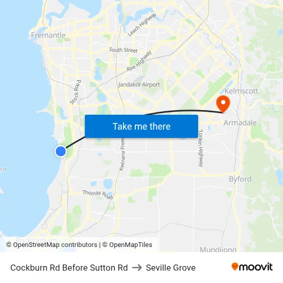 Cockburn Rd Before Sutton Rd to Seville Grove map