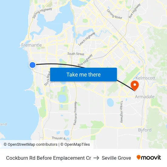 Cockburn Rd Before Emplacement Cr to Seville Grove map